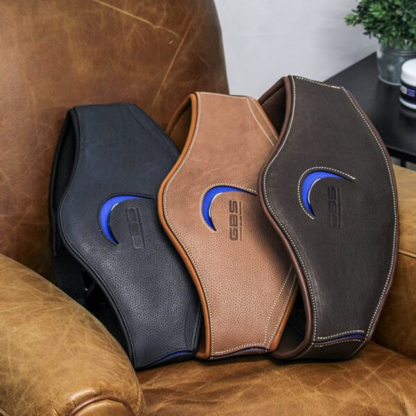Sangles anatomiques GBS Sellier en cuir chocolat, tabac et noir